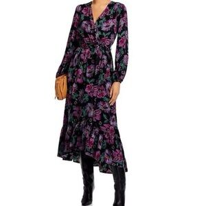 Aqua Purple and Green Floral Long Sleeve Dress